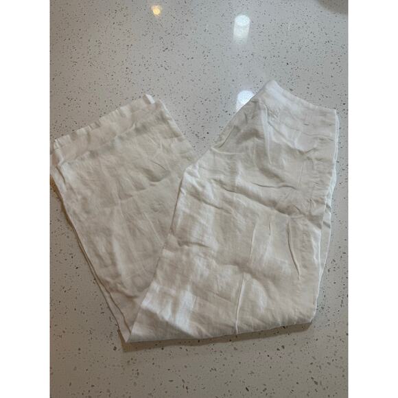 H & M 100% LINEN WHITE WIDE LEG PANTS WOMENS SIZE 6 - Picture 1 of 6